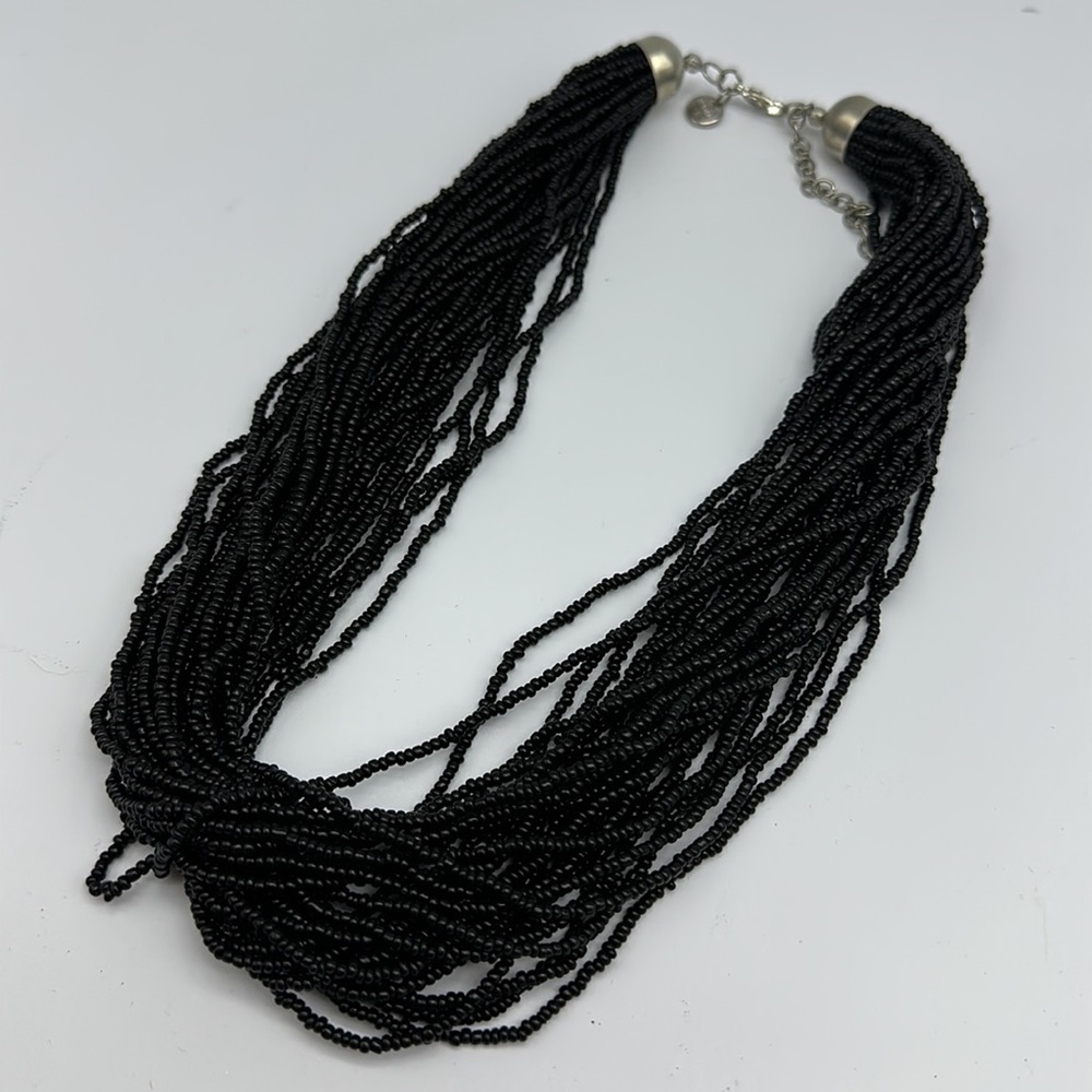 Women black beaded multi strand statement piece necklace‎